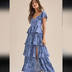 Floral Blue Tiered Maxi Dress